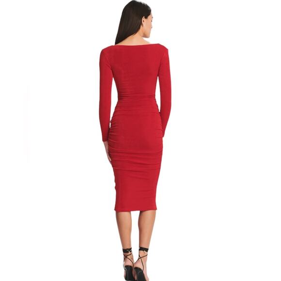 NWT SER•O•YA Red‎ Eden Dress Bodycon Midi Long Sleeve Size XXSmall - Picture 3 of 12